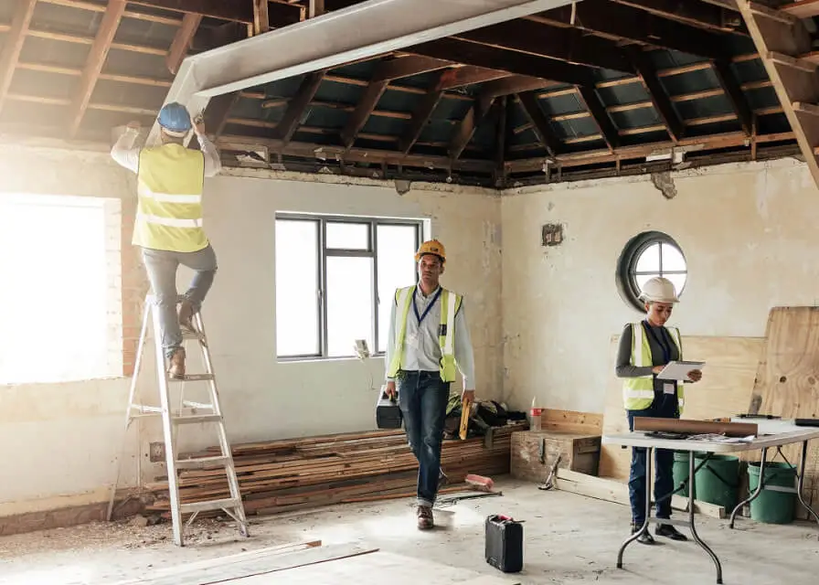 the worker team renovating the clients space