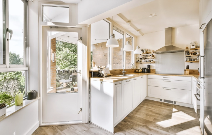 Corner kitchen with modern furniture