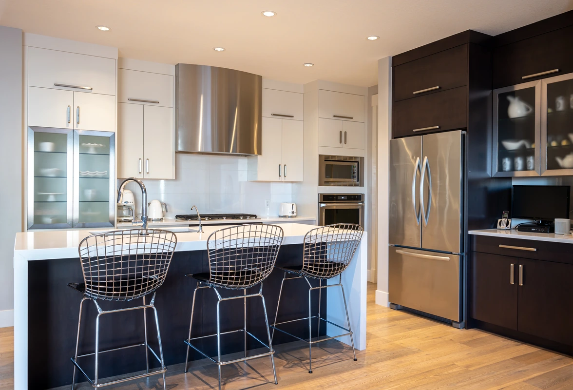 Modern home interior with open kitchen