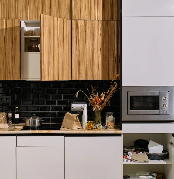 Modern kitchen interior with wood cabinetry