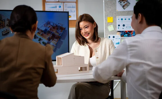 confident young lady leads the business meeting