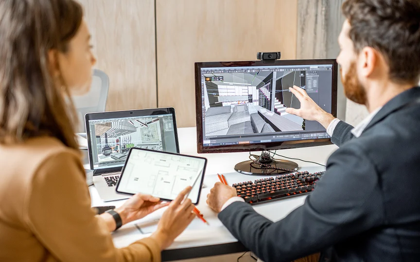 two interior designers working in the office