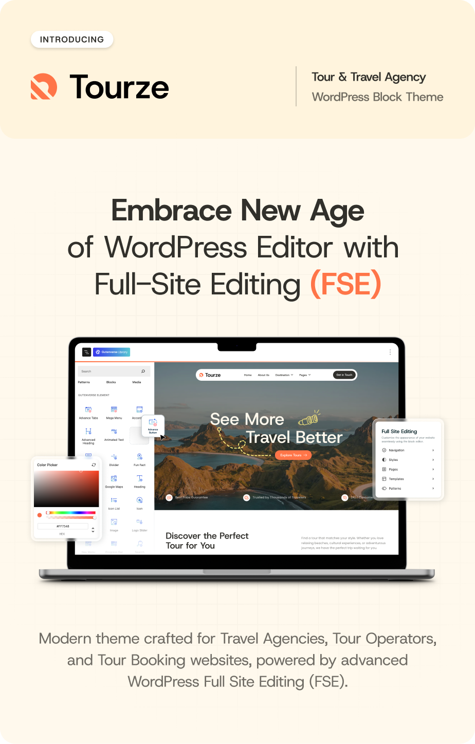 Tourze – Tour & Travel Agency Gutenverse FSE WordPress Block Theme